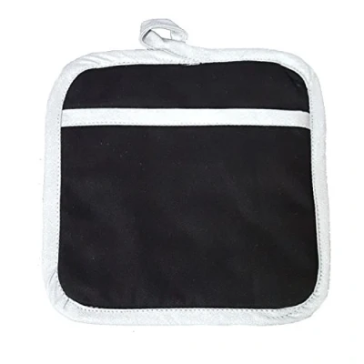 Image of Prime Homewares® Plain Colour Double Oven Gloves, Pot Holders 100% Cotton Glove Heat Resistant (Plain Black Holder)