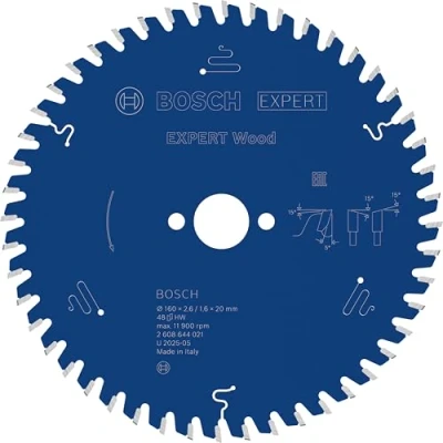 Image of Bosch 2608644021 48T &quot;Expert&quot; Circular Saw Blade for Wood, Blue, 160 x 20 2.6 mm