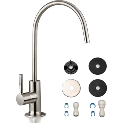 Image of iSpring GA1 BN 6.5&quot;x11&quot; 14oz Solid Brass Heavy Duty Water Filter Designer Faucet, Fits Most Reverse Osmosis Units, High Spout, Brushed Nickel
