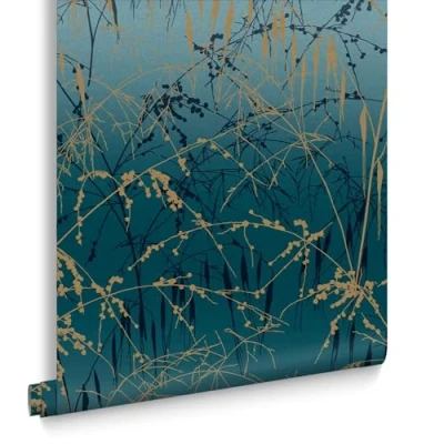 Image of Clarissa Hulse Meadow Grass Teal &amp; Soft Gold Wallpaper