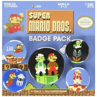 Image of Pyramid International Super Mario Bros. Retro Badge, Multi Colour, 10 x 12.5 1.3 cm