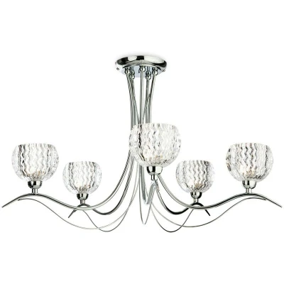 Image of Blanche 5 Light Semi Flush Multi Arm Ceiling Chrome, Moulded Clear Glass, G9