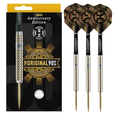 Image of Harrows Original 90% Tungsten Steel Tip Darts Set. Available in 22g, 24g, &amp; 26g Includes Midi Supergrip Carbon shafts New Anniversary 100 Micron Flights (24, Grams)