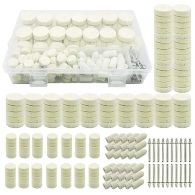 Image of Woohome 200 PCS Felt Polishing Buffing Wheels with Shaft 3 Style Bits Kit Wool Mandrel Mounted Grinding for Rotary Tool