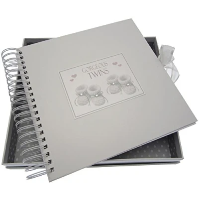 Image of White Cotton Cards Gorgeous Twins, Card &amp; Memory Book, Silver Booties