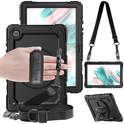 Image of TECHGEAR UTILITY Case fits Samsung Galaxy Tab A8 10.5&quot; (SM X200 / SM X205) Tough Rugged HEAVY DUTY Armour Shockproof Impact with 360 Rotating Stand, Hand Strap and Shoulder Black