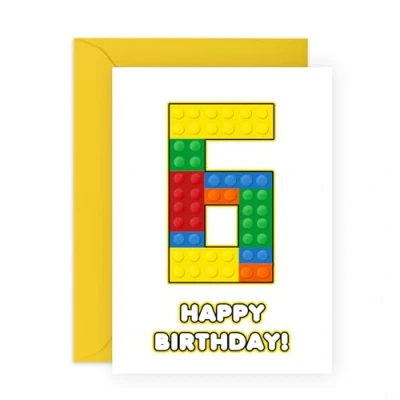 Image of Central 23 6th Birthday Card 6 Building Block Toddler Milestone Cards Age Six Year Old Sixth Gifts For Boys Grandson Nephew Comes With Sticker