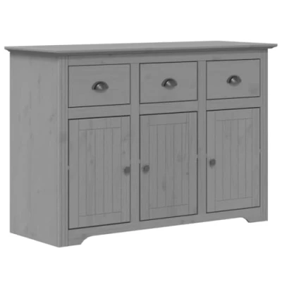 Image of vidaXL BODO Sideboard in Grey, Solid Wood Pine, French design, 3 Drawer Storage Unit, Living Room or Bedroom Furniture