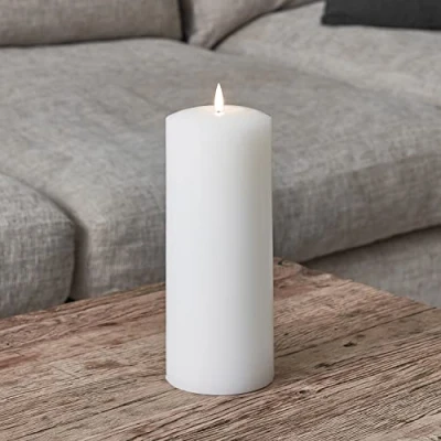 Image of Lights4fun TruGlow® Large Battery Operated LED Flameless Chapel Pillar Candle with Timer White Wax 25cm