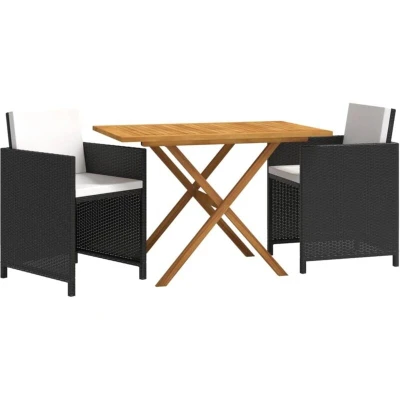 Image of vidaXL 3 Piece Garden Dining Set with Cushions Black