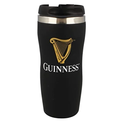 Image of Guinness Travel Mug Tumbler with Gold Harp Design (300ml)