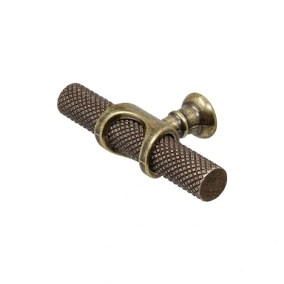Image of Decoranddecor Amelia Knurled T bar Kitchen Cupboard Cabinet Handle Aluminium (70mm Knob, Antique Brass)