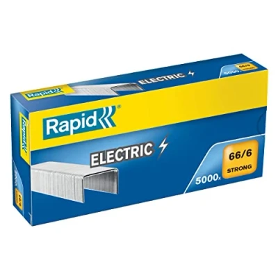 Image of Rapid 66/6mm Strong Staples, For Stapling up to 20 Sheets, Use with Electric Staplers, Galvanised Wire, Box of 5000, 24867800