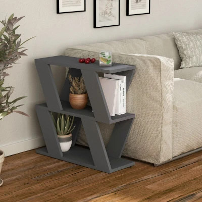 Image of HOCUS PICUS Narrow Side Table with 2 Storage Shelf Tier Slim End Modern Design Sofa Living Room, Office Many Colour Options 60x22x57cm (Anthracite)
