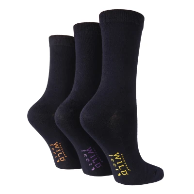 Image of WILDFEET Ladies Plain Bamboo Socks 3 Pair Multipack Sock Shop Breathable for the Summer (4 8, Navy 2)