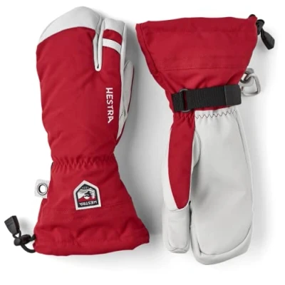Image of Hestra Army Leather Heli Ski Glove Classic 3 Finger Snow for Skiing, Snowboarding and Mountaineering, Red, 8