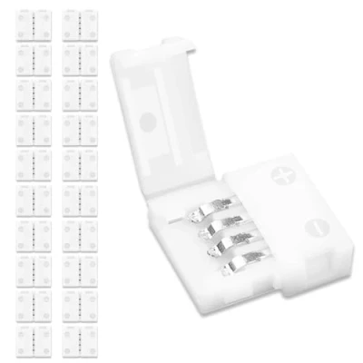 Image of UBRAVE LED Light Connector, 20 Pcs 10mm 4 Pin RGB Strip Gapless Adapter for SMD 5050 Multicolor Lights 12V 24V, White