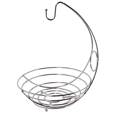 Image of Premier Housewares 509514 Fruit Bowl with Banana Hook Basket Stainless Steel Baskets Stand Chrome 38x30x28