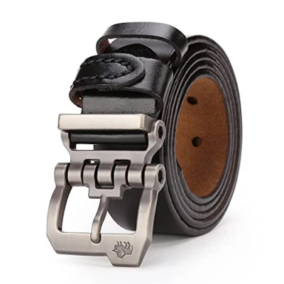 Image of BISON DENIM Men&#039;s Belt Leather Waistband with Anti Scratch Pin Great for Jeans Cowboy &amp; Work Wear Casual Alloy Buckle Belts