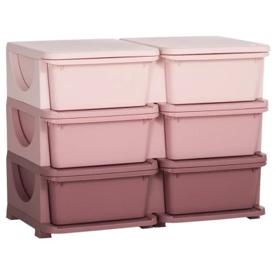 Image of HOMCOM Kids Storage Units with 6 Drawers 3 Tier Chest Vertical Dresser Tower Toy Organizer for Nursery Playroom Kindergarten Pink