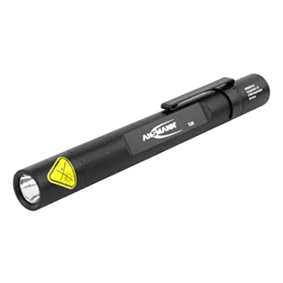 Image of ANSMANN LED Torch, 130 Lumens Flashlight [Black] Dust &amp; Splash Proof Pen Light Includes 2 x AAA Batteries Detachable Clip Ideal for Outdoor Use 3 Year Warranty, Aluminium