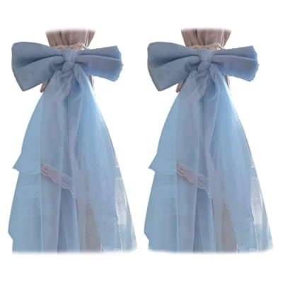 Image of 2 Pcs Lace Bow Curtain Tiebacks Fairy Fabric Tie Straps Elegant Drapery Holdbacks Rope for Home Office Hotel Sky Blue