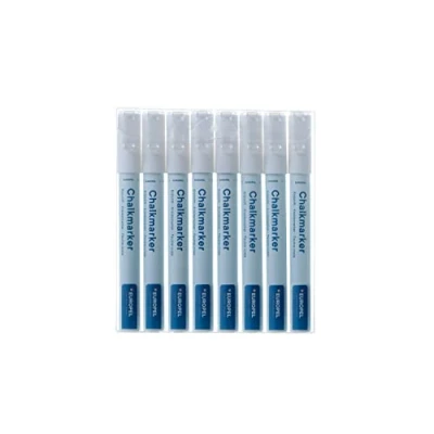 Image of Europel Chalk Marker 3 mm PVC Case Pack of 8 White Reversible Round Tips and Chisel Tip