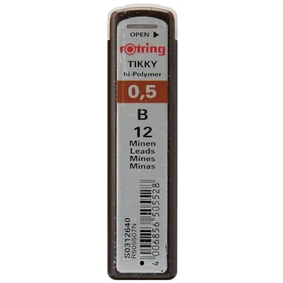 Image of rOtring Lead Refills Hi Polymer for Fine Mechanical Pencils 0.50mm B (12 Leads)