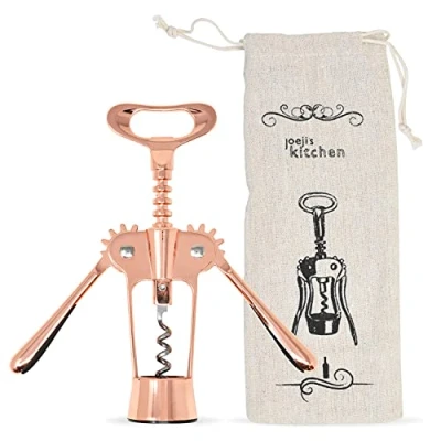 Image of ﻿﻿Joeji&#039;s Kitchen Corkscrew Bottle Opener Wine Cork Screw Wing Remove Beer Olive Oil Multifunctional Corks and Caps Deluxe Storage Bag Rose Gold