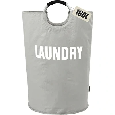 Image of DOKEHOM 160L XX Large Laundry Basket (7 Colors), Collapsible Bag, Foldable Hamper, Folding Washing Bin (Grey, XXL)