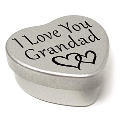 Image of Perfect Way to say I Love You. Beautiful Mini Silver Heart Tin with Sweets, Present Size 45mm x x20mm. (I You Grandad)