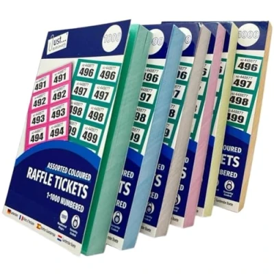 Image of PaulStore 6/12 Books of 1 1000 Cloakroom Raffle Tombola Draw Tickets Numbered Mixed colours (6)