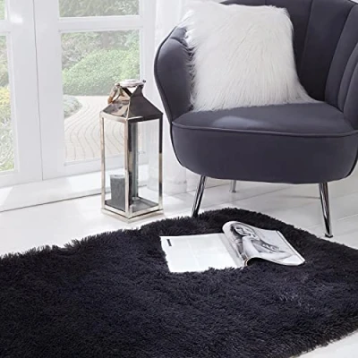Image of Sienna Fluffy Rug for Living Room Large Bedroom Anti Slip Carpet Shaggy 4cm Pile Non Shed Super Soft Floor Mat, Charcoal Grey 160 x 230cm