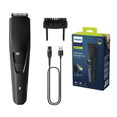 Image of Philips Beard Trimmer Series 3000 Electric for Men with Self Sharpening Blades, Lift &amp; Trim System, 60 Min Cordless Use and 1 Hour Charge (Model BT3233/15)