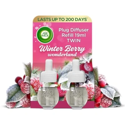 Image of Airwick Air Freshener Plug In Diffuser Twin Refill Room FreshenerWinter Berry Wonderland2 x 19ml Lasts Up to 200 Days (100 per refill)