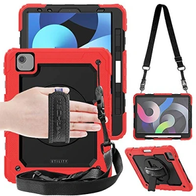 Image of TECHGEAR UTILITY Case for iPad Air 10.9&quot; 5th &amp; 4th Generation 2022/2020, Tough Rugged HEAVY DUTY Armour Shockproof with 360 Rotating Stand, Hand Strap and Shoulder Red