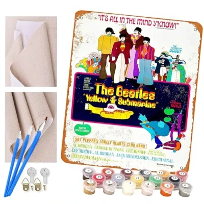 Image of ToeTs Paint by Numbers for Adults and Kids Beginner Kits with Brushes Acrylic Pigment DIY Canvas Painting Beatles Yellow 16 x 20 inch Hand Painted Toy Gifts