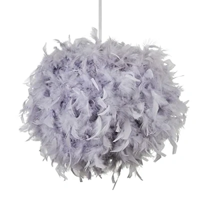 Image of LITECRAFT Glow Light Shade 40cm Easy Fit Feather Ball Lampshade Grey