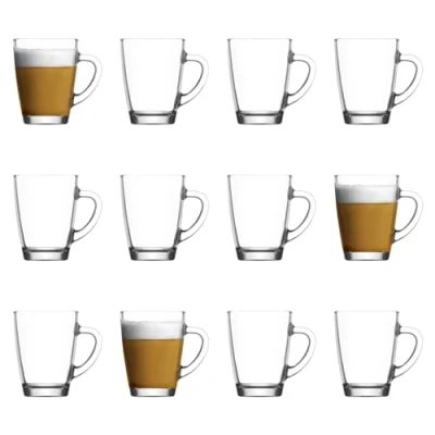 Image of LAV 12x Clear 300ml Vega Glass Coffee Mugs Tea Latte Cappuccino Hot Chocolate Drink Drinking Glasses Cups Set with Handle