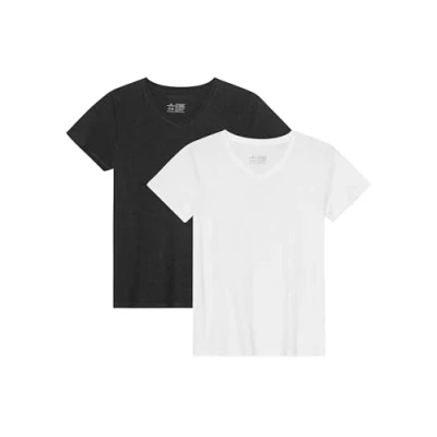 Image of DANISH ENDURANCE T Shirts for Women, Organic Cotton Ladies Tops, Multipack, Crew Neck or V Womens Short Sleeve, Premium Soft Blend, 2 Pack Multicolour (1xWhite, 1xBlack) XL