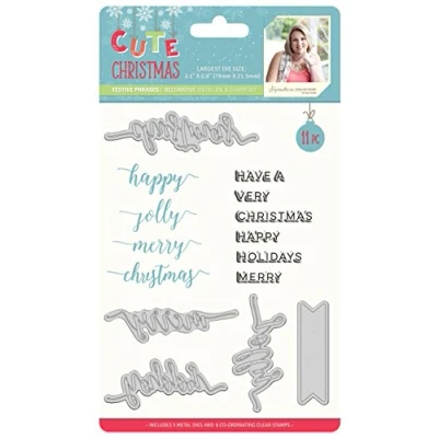 Image of Sara Signature Cute Christmas Die and Stamp Festive Phrases, photopolymer &amp; metal, 0.5 x 21.4 21.9 cm