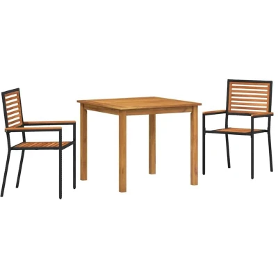 Image of vidaXL 3 Piece Garden Dining Set Black Poly Rattan Acacia