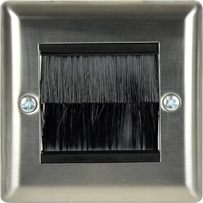 Image of fiXte Single Gang Brushed Steel Wallplate UK Type Cable Tidy Wall Outlet Black Brushes (2), FXT68277