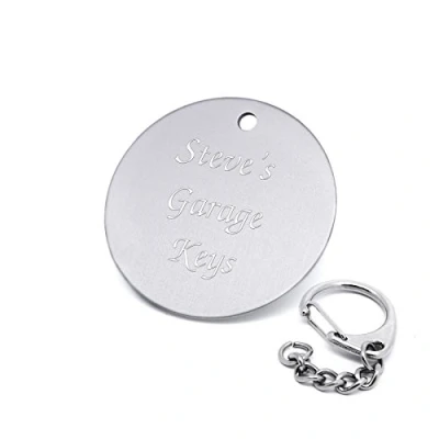 Image of County Engraving Personalised Large Silver Tag Keyring Disc Enter Your Own Custom Text