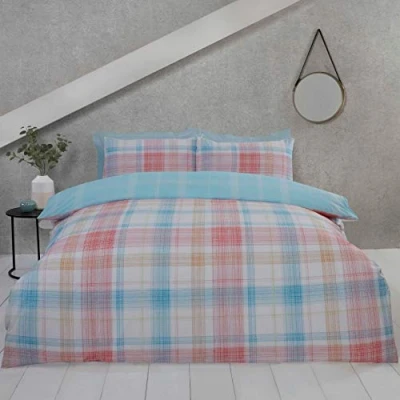 Image of Rapport Home Jasper Multi Checked Bedding Reversible Single Duvet Cover Set