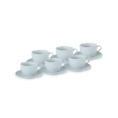 Image of KARACA Seashell Zephyt Tea Cup Set for 6 People, Blue, 200 ml 12 Piece Porcelain Set, Cups and Saucers