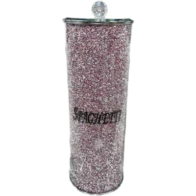 Image of DEENZ Spaghetti Jar Pink Crushed Diamond Glass Crystal Storage &amp; Silver Display Gift Present For All Occassion Home Decor