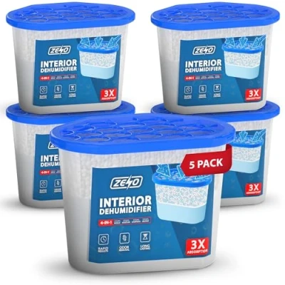 Image of ZENO Disposable Dehumidifier 500ml Moisture Absorber Dehumidifiers for Damp, Mould, in Home, Kitchen, Wardrobe, Bedroom, Caravan Damp (5 Pack)