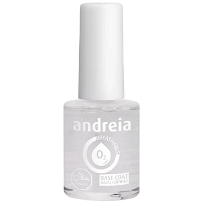 Image of Andreia Halal Breathable Nail Polish Base Coat Water Permeable Glossy Vegan and Cruelty Free Shades of Clear 10.5 ml