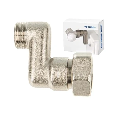 Image of tecuro Radiator S Connection 30 mm Height Adjustment with Euro Cone x AG 3/4 Inch 1/2 Nickel Plated Brass AGS